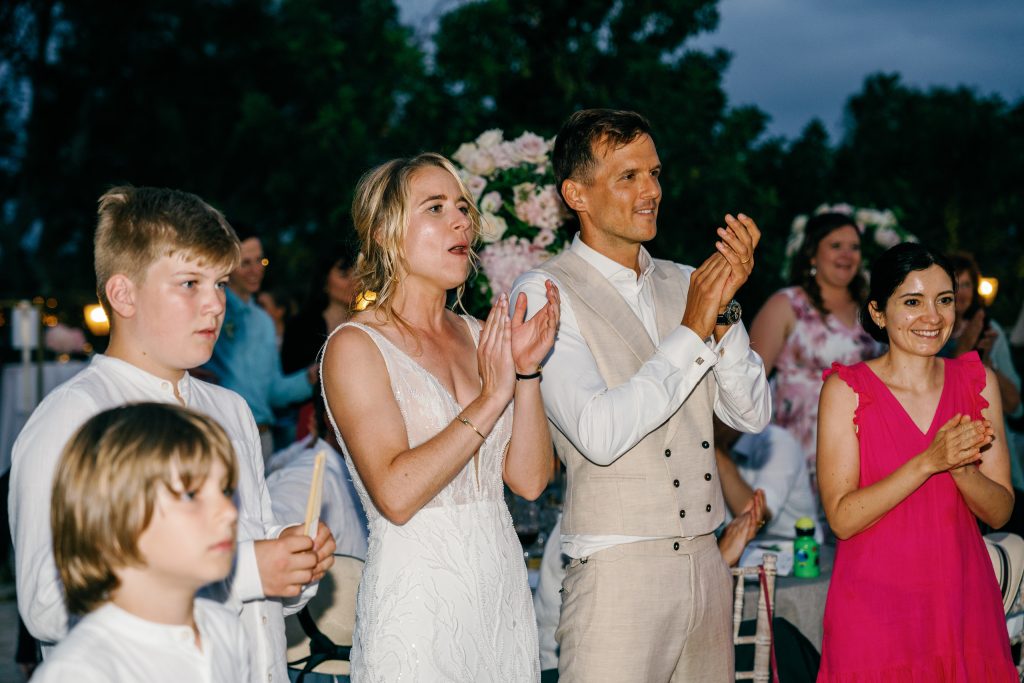 Couple and guests watching the flamenco show, Casa de la Era wedding in Marbella