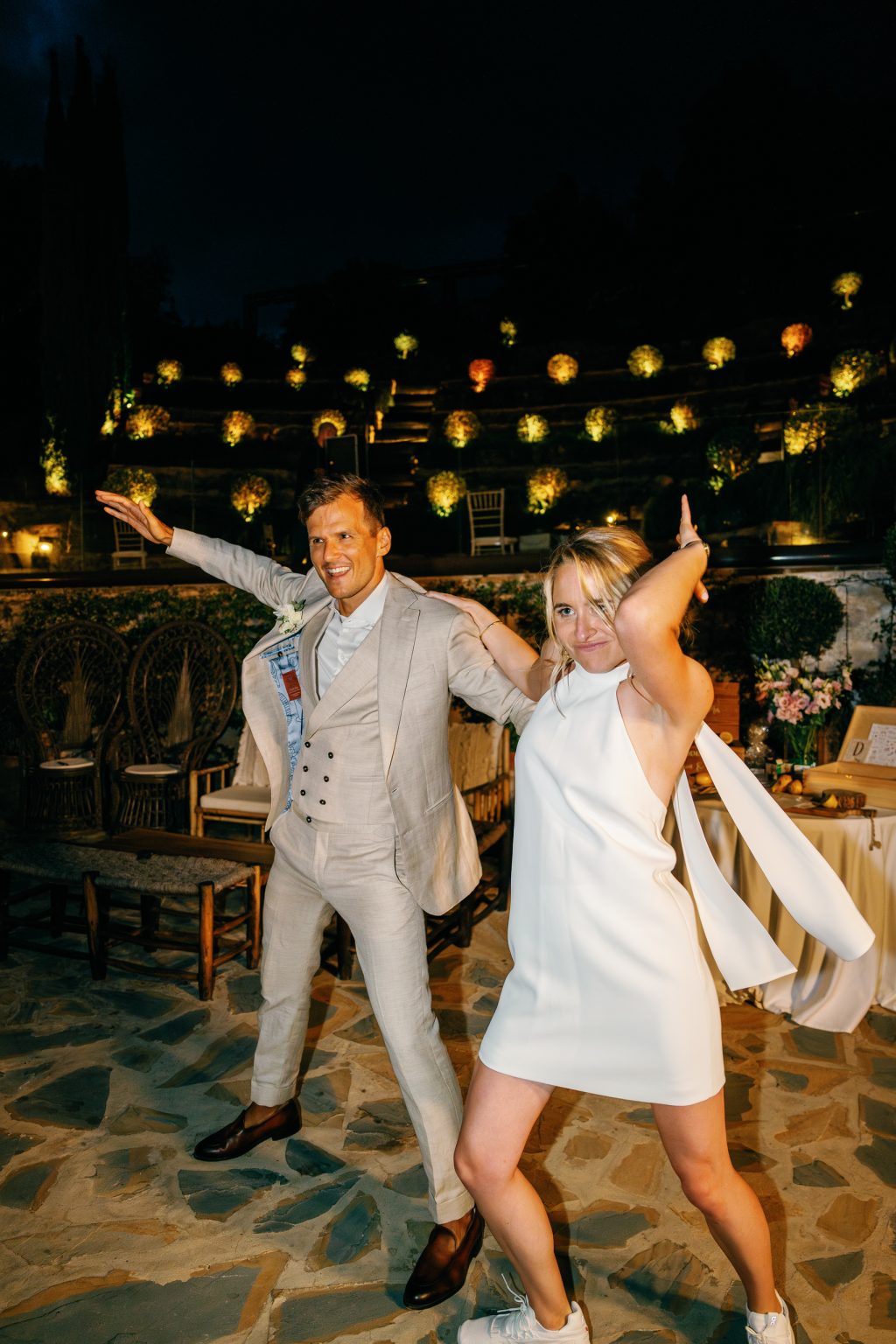 Vici and Martin dancing at night, Casa de la Era wedding in Marbella