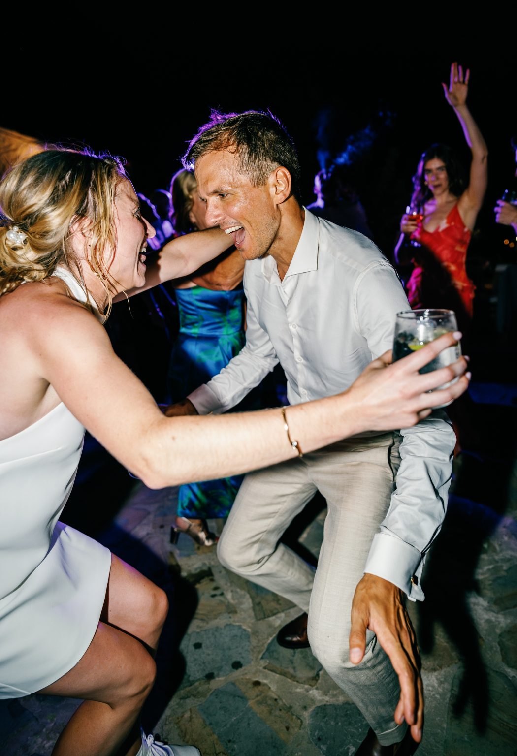 Couple dancing low on the dance floor, Casa de la Era wedding in Marbella