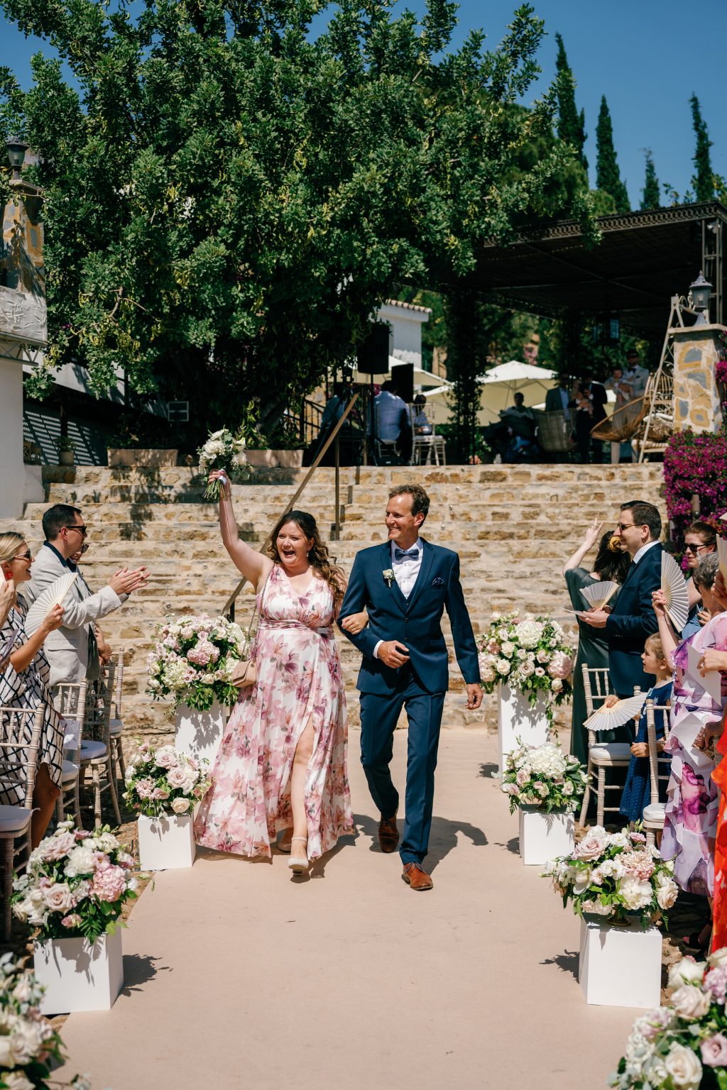 Bridal party walking down the aisle, Casa de la Era wedding in Marbella