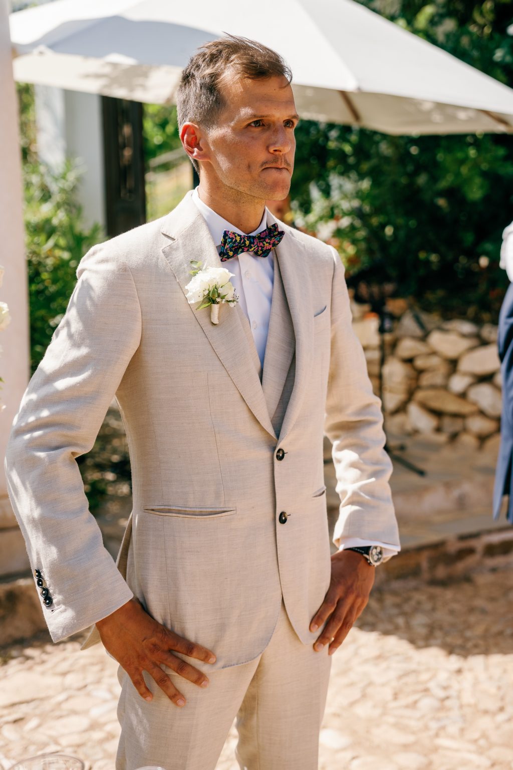 Groom waiting for the bride at the altar, Casa de la Era wedding in Marbella