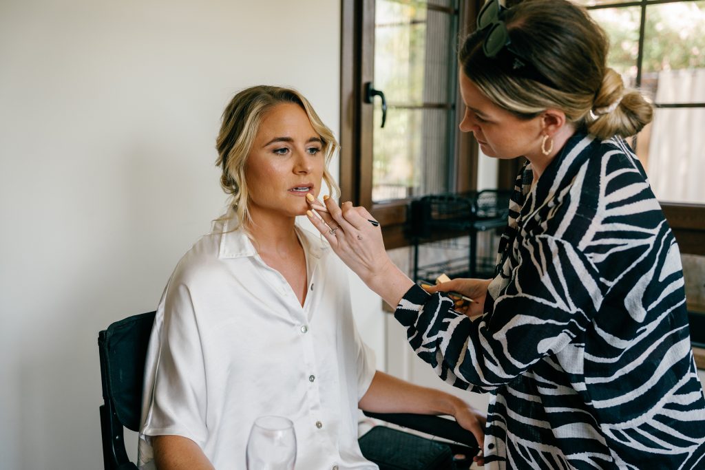 Bride having her make-up done, Casa de la Era wedding in Marbella
