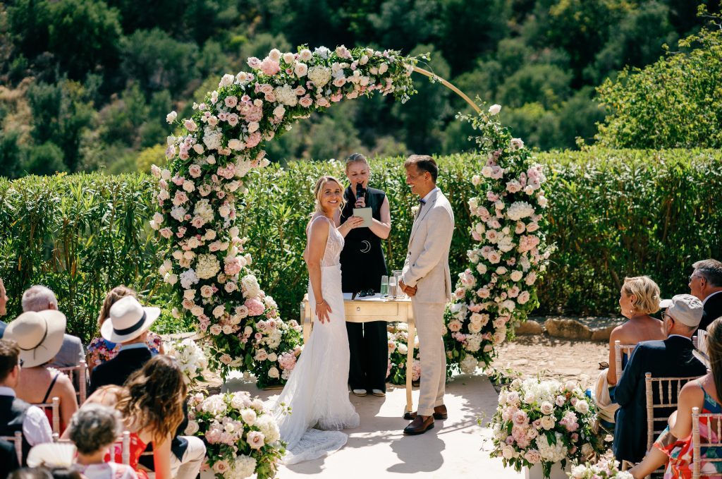 Wide shot of the outdoor ceremony, Casa de la Era wedding in Marbella