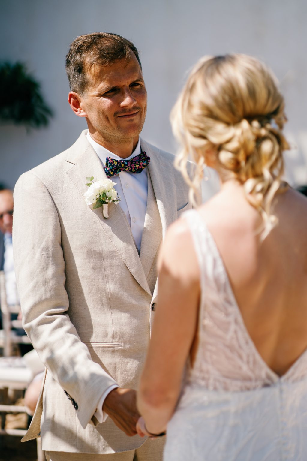 Couple laughing during the ceremony, Casa de la Era wedding in Marbella