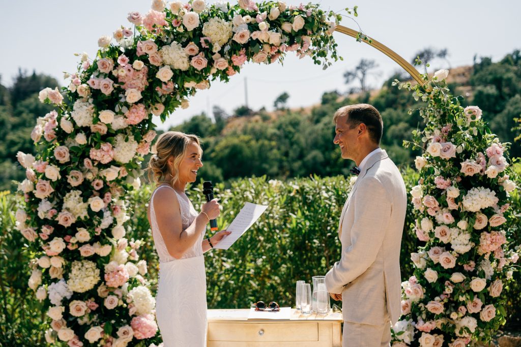 Bride reading her vows, Casa de la Era wedding in Marbella