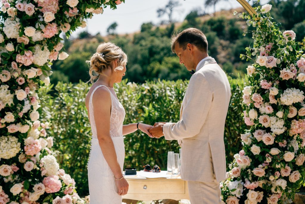 Ring exchange at the ceremony, Casa de la Era wedding in Marbella