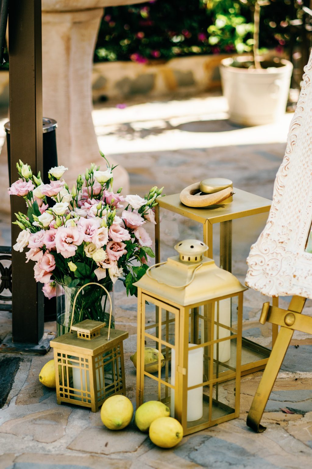 Lemons and table decoration details, Casa de la Era wedding in Marbella