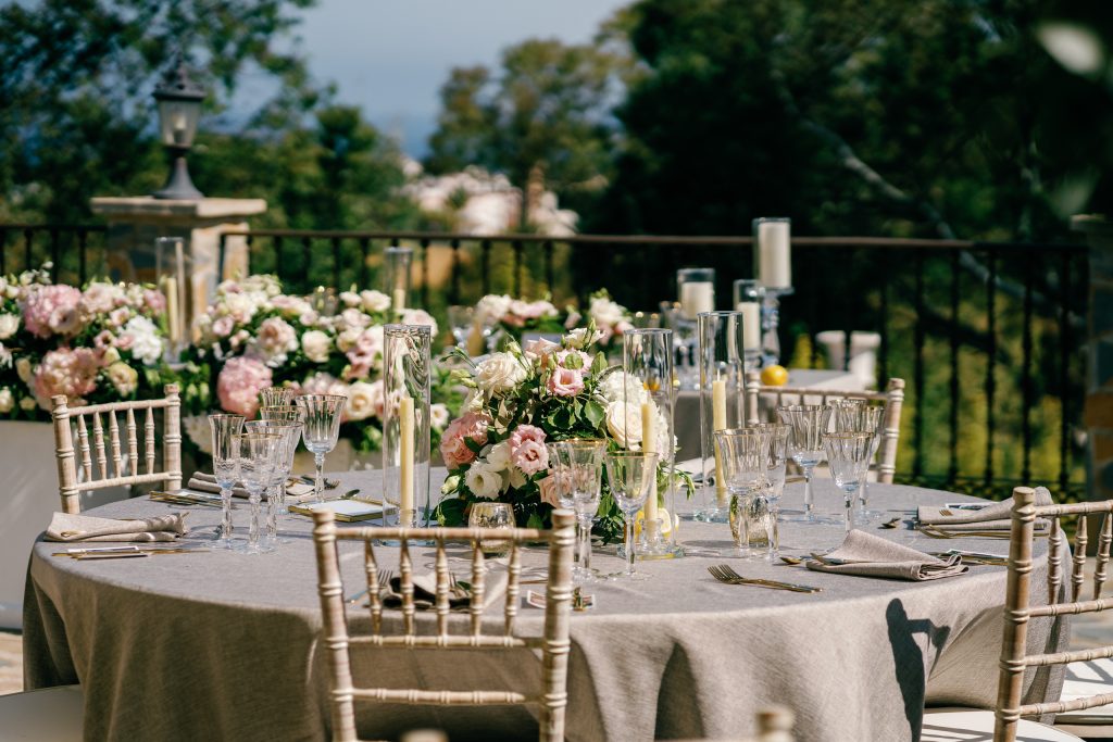 Dinner tables set for the reception, Casa de la Era wedding in Marbella