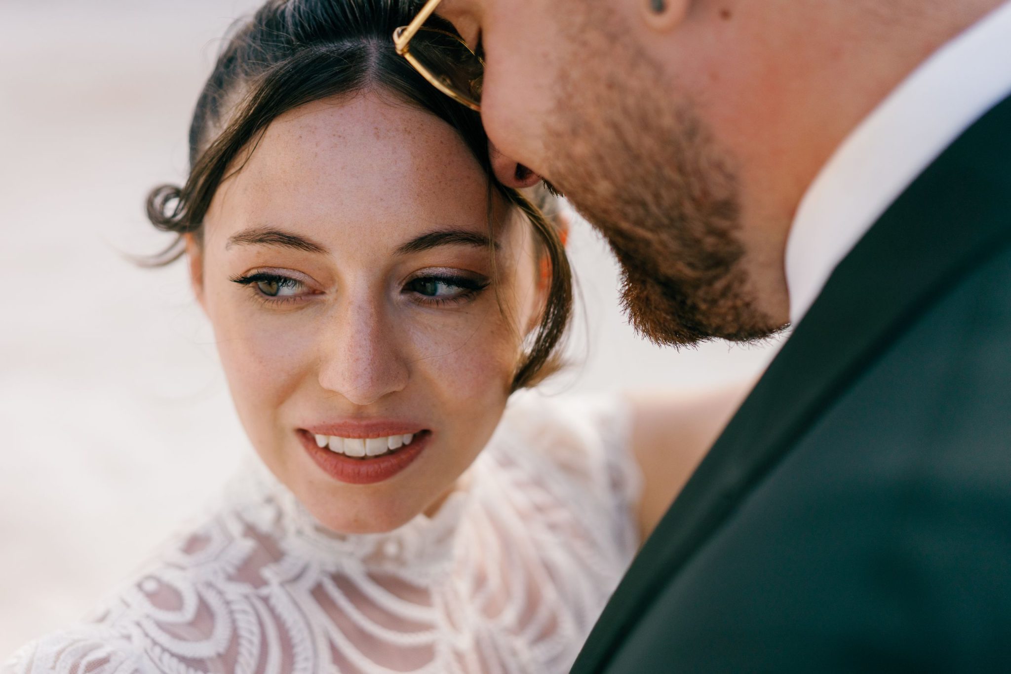 Close portrait of the bride smiling, Finca La Concepción wedding in Marbella